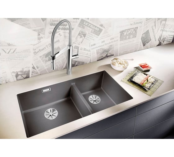 Мойка BLANCO SUBLINE 480 320 U антрацит, с отводной арматурой InFino 523584