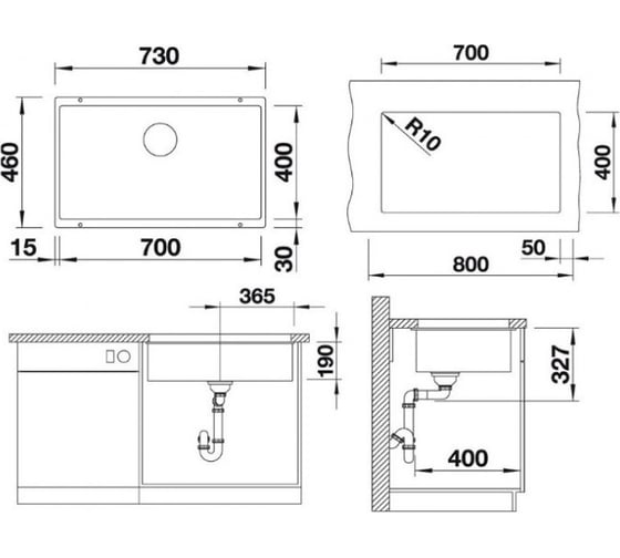 Мойка BLANCO SUBLINE 700 U SILGRANIT антрацит, с отводной арматурой InFino 523442