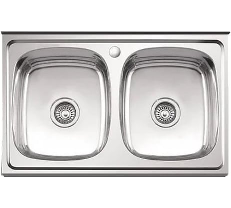 Мойка LEDEME нержавеющая сталь, накладная, 800x500x180 мм, 0.8 мм, выпуск 3 1/2, ДВОЙНАЯ ГЛЯНЦЕВАЯ L98050B 97938