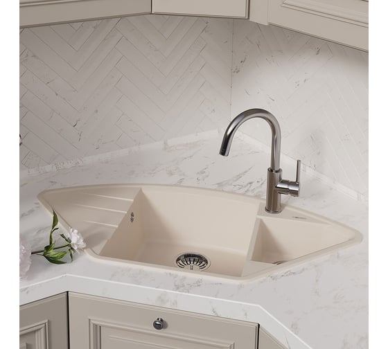 Мойка кухонная из кварцгранита Lemark IRKANA 980 жасмин, комплектация: крепеж, сливная арматура с переливом в комплекте 9910046