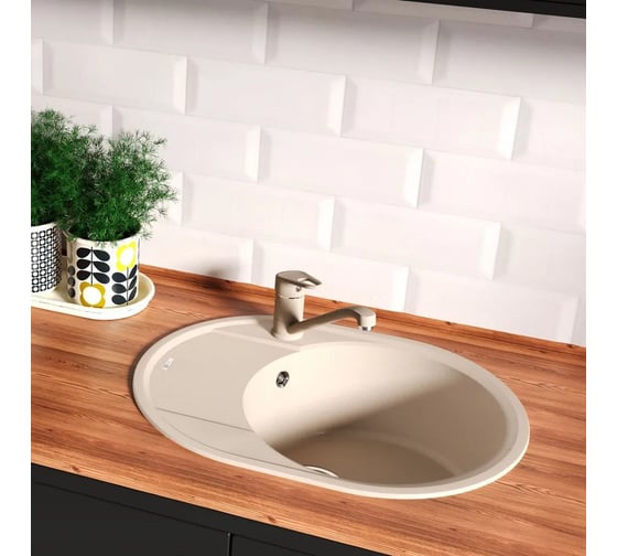 Мойка кухонная из кварцгранита Lemark LACHA 620 бежевый, комплектация: крепеж, сливная арматура с переливом в комплекте 9910050