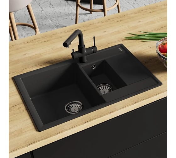 Мойка кухонная из кварцгранита Lemark RAMZA 760 шампань, комплектация: крепеж, сливная арматура с переливом в комплекте 9910042
