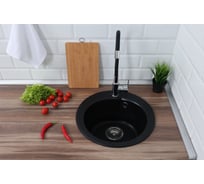 Кухонная мойка из искусственного камня Alcora Рондо 440х440 мм, черный с сифоном 0000000639S4