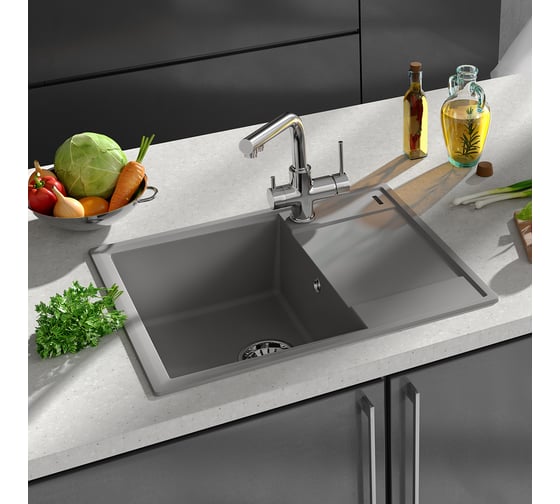 Мойка кухонная из кварцгранита Lemark IMANDRA 640 цвет: бежевый, комплектация: крепеж, сливная арматура с переливом арт. 9910020