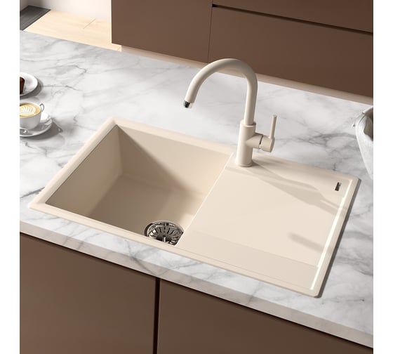 Мойка кухонная из кварцгранита Lemark IMANDRA 760 цвет: антрацит, комплектация: крепеж, сливная арматура с переливом арт. 9910025