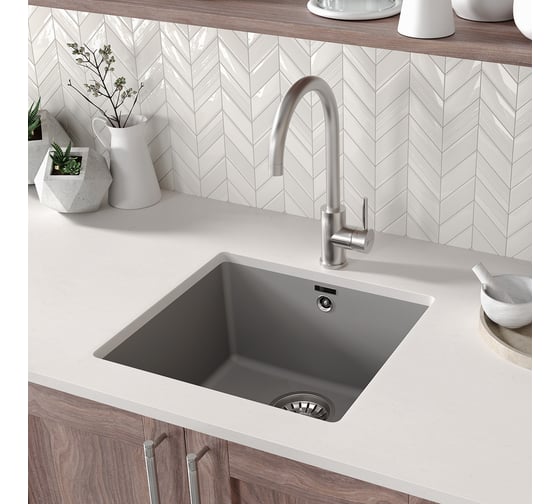 Кухонная мойка из кварцгранита Lemark SINARA 440-U цвет: бежевый комплектация: крепеж, сливная арматура с переливом в комплекте арт. 9910068