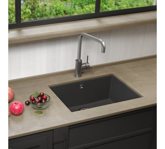 Кухонная мойка из кварцгранита Lemark SINARA 540-U цвет: шампань комплектация: крепеж, сливная арматура с переливом в комплекте арт. 9910078