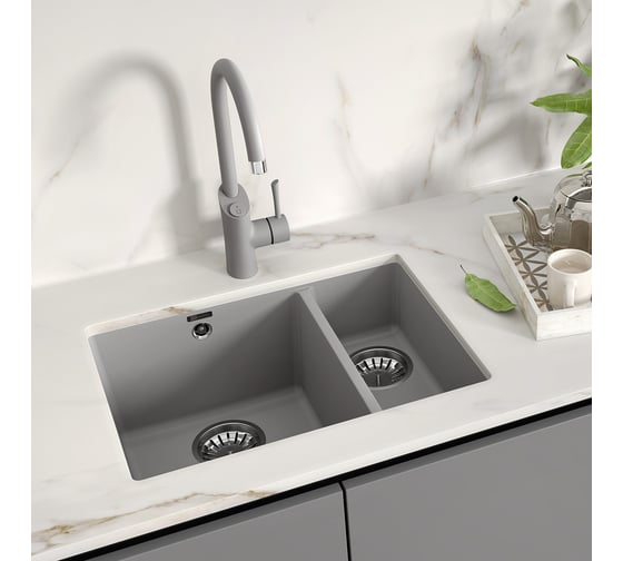 Кухонная мойка из кварцгранита Lemark SINARA 550.2-U цвет: антрацит комплектация: крепеж, сливная арматура с переливом в комплекте арт. 9910079