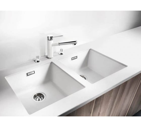 Мойка BLANCO SUBLINE 400 U SILGRANIT жемчужный с отводной арматурой InFino 523425