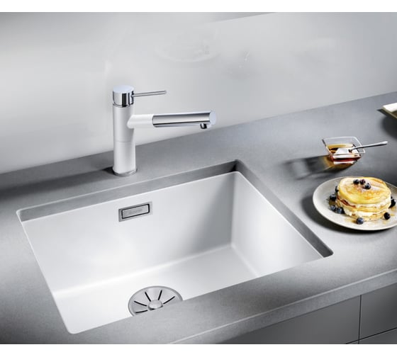 Мойка Blanco SUBLINE 500 U SILGRANIT жемчужный с отводной арматурой InFino 523435