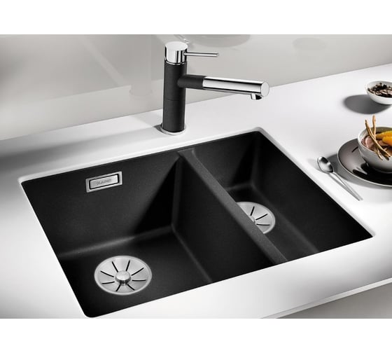 Мойка Blanco SUBLINE 340 160 U SILGRANIT антрацит чаша слева с отводной арматурой InFino 523548
