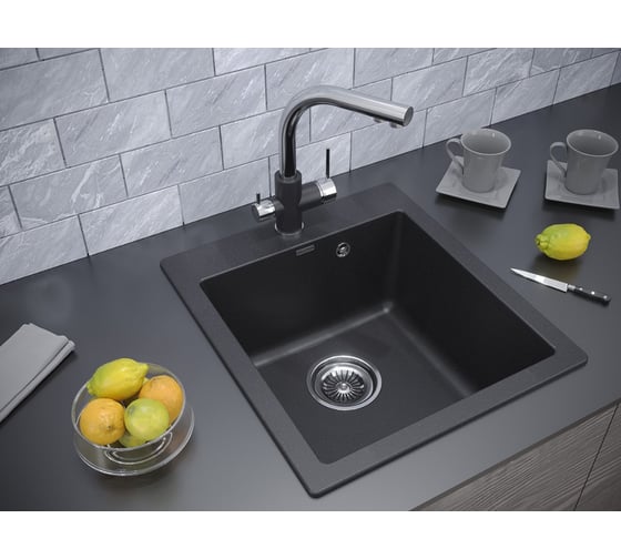 Гранитная мойка Paulmark KANTE 45 графит 460х510 мм PM104651-DG