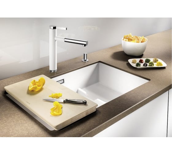 Мойка BLANCO SUBLINE 700 U Level SILGRANIT белый с отводной арматурой InFino 523542