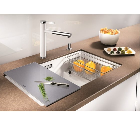 Мойка BLANCO SUBLINE 700 U Level SILGRANIT белый с отводной арматурой InFino 523542