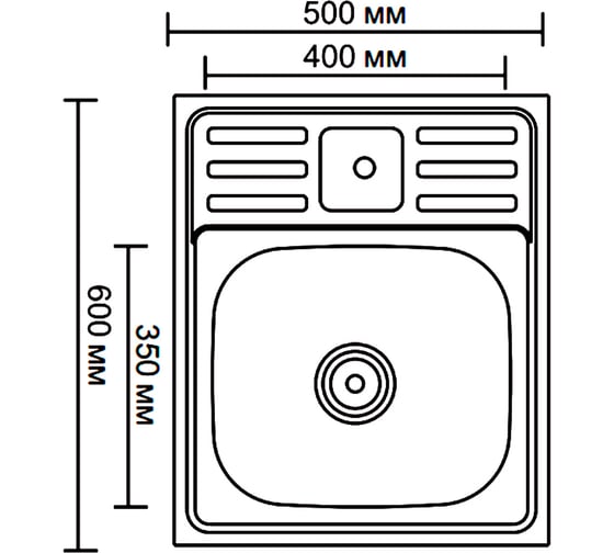 Мойка Ledeme из нержавеющей стали надкладная (500x600 мм, 0,8 мм) L95060