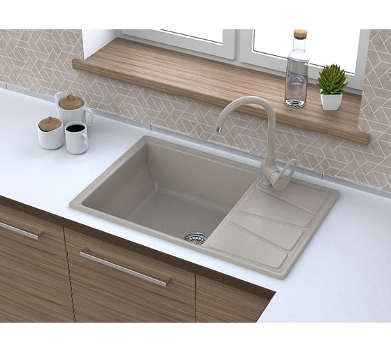 Мойка GRANFEST мрамор VERTEX чаша с крылом, 780х500 мм., белый GF-V-780L