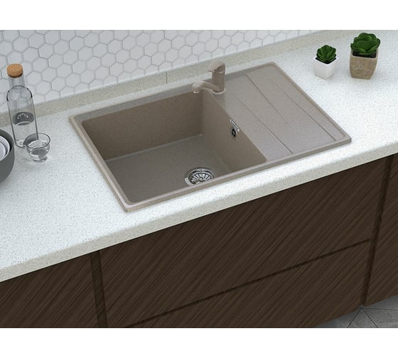 Мойка GRANFEST мрамор LEVEL чаша+крыло, 760х500 мм., черный GF-LV-760L