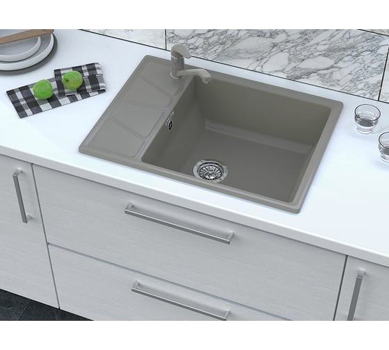 Мойка GRANFEST мрамор VERTEX чаша с крылом, 680х500 мм., песочный GF-V-680L