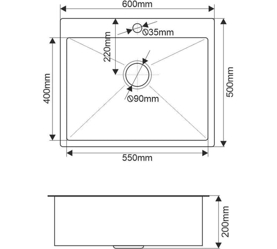 Мойка MELANA R6050HK ProfLine 3,0/200 САТИН врезная прямоугольная MLN-R6050HK