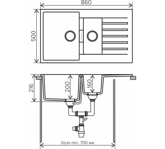 Кухонная мойка Tolero кварцевая, цвет белый TL-860 №923 473875