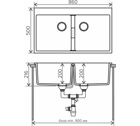 Кухонная мойка Tolero кварцевая, цвет черный TL-862 №911 473981