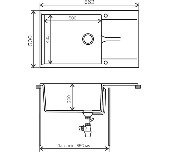 Кухонная мойка Polygran мраморная, цвет серый Gals -862 №14 444584