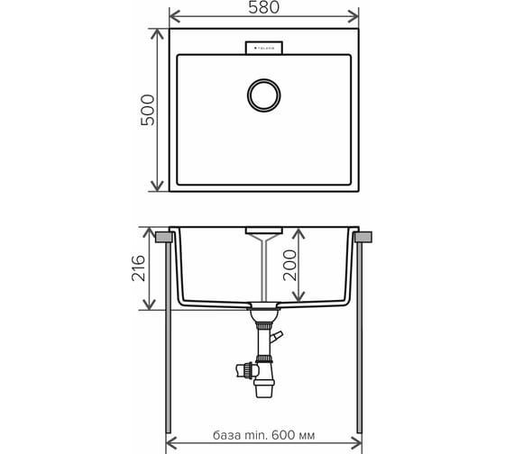 Кухонная мойка Tolero кварцевая, цвет серый металлик TL-580 №001 473615