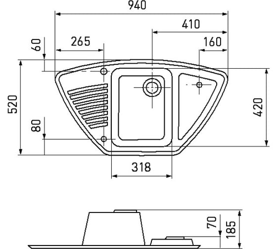 Кухонная мойка AQUATON Лория 520 940-160 мм, жемчуг аналог белого NEW 00040273