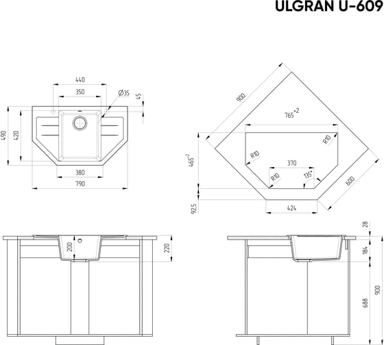 Кухонная мойка ULGRAN шоколад U-609-345