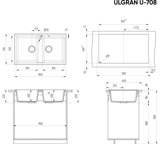Кухонная мойка ULGRAN бежевый U-708-328