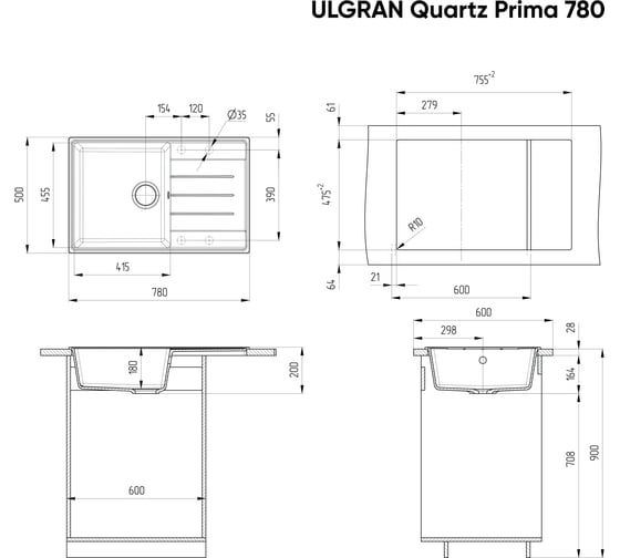 Кухонная мойка ULGRAN Quartz Prima песок 780-10