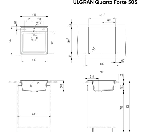 Кухонная мойка ULGRAN Quartz Forte песок 505-10
