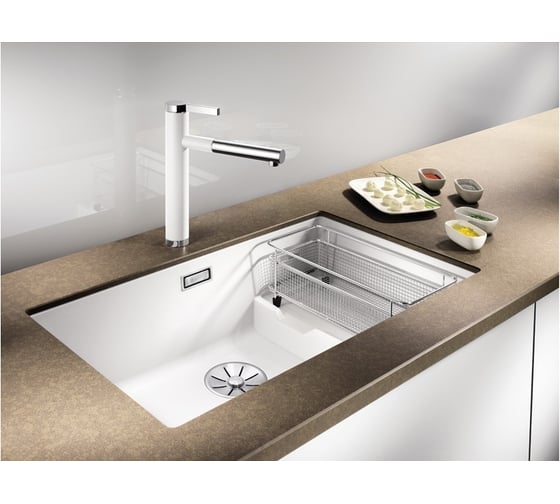 Мойка Blanco SUBLINE 700 U Level SILGRANIT темная скала, с отводной арматурой InFino 523539