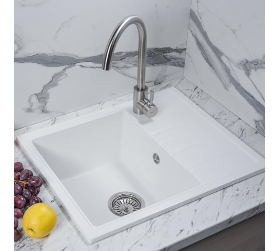 Кухонная мойка Reflexion home Plato c крылом, 570x460 мм, белый RX1457WH 1