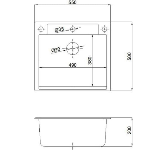 Кухонная мойка Reflexion home Cubi прямоугольная, 550x500 мм, уголь RX1555CL