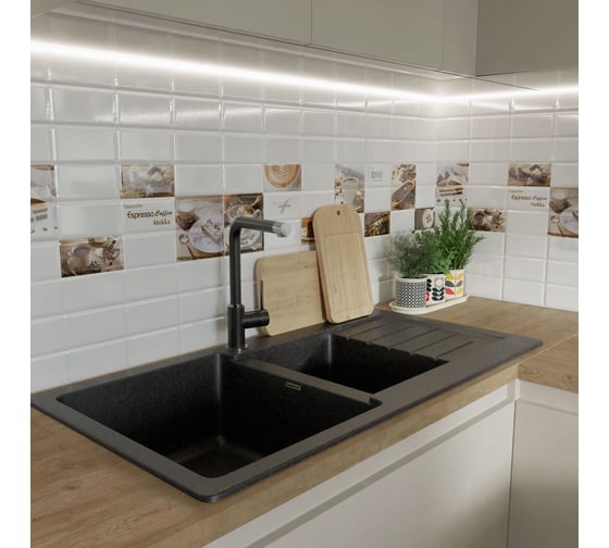 Композитная мойка GRANFEST Practic GF-P980KL 980х510 мм, черный 308, 2-секц. 429645