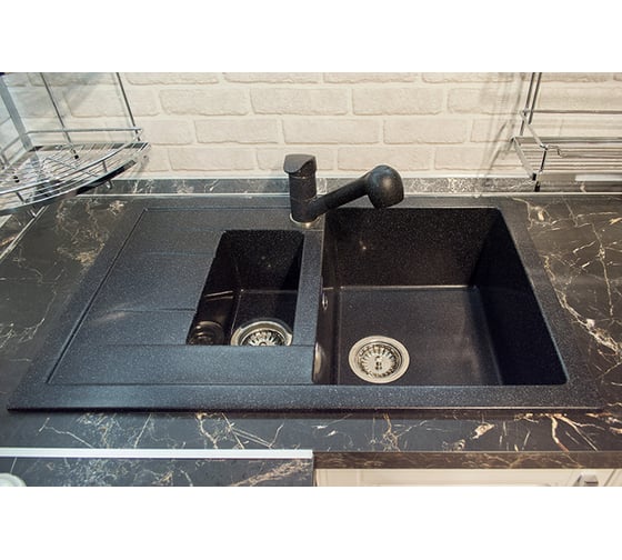 Композитная мойка GRANFEST Quadro GF-Q775KL 775х500 мм, черный 308, с крылом 422770
