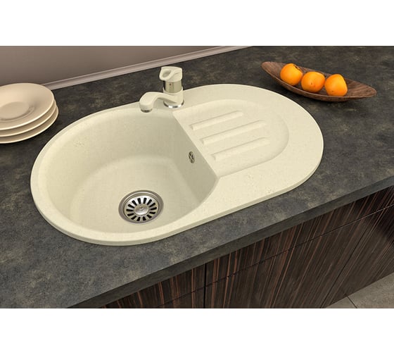 Композитная мойка GRANFEST SMART GF-SM685L 681х433 бежевый, овальная с крылом 462034