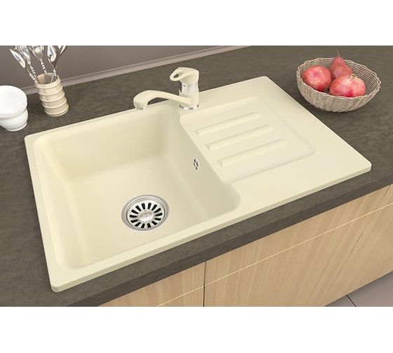 Композитная мойка GRANFEST SMART GF-SM680L 681х433 мм, бежевый, прямоугольная с крылом 462031