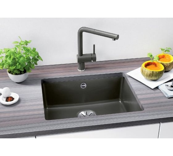 Мойка Blanco SUBLINE 500 U керамика, черный PuraPlus с отводной арматурой InFino 523740