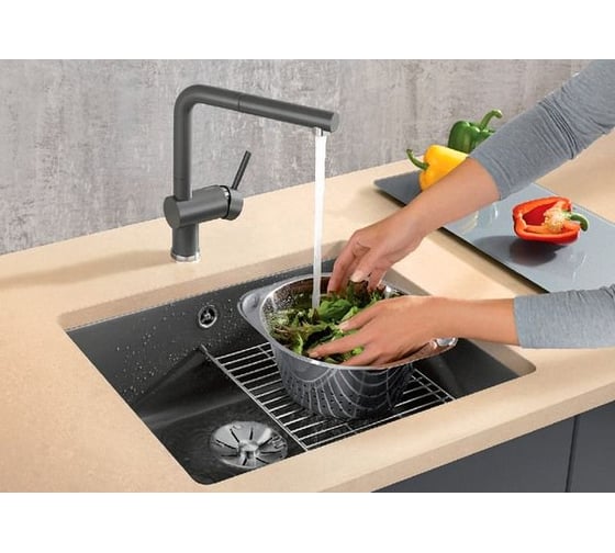 Мойка Blanco SUBLINE 500 U керамика, черный PuraPlus с отводной арматурой InFino 523740
