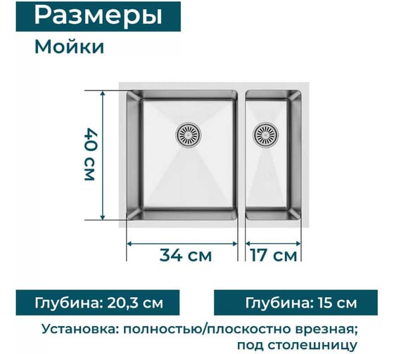 Кухонная мойка из нержавеющей стали Grandex AQUA PROLINE 58, 58.5x45x20 300208