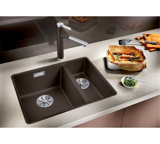 Мойка Blanco SUBLINE 340/160-U, SILGRANIT, с отводной арматурой InFino 523550