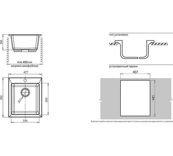 Композитная мойка GRANFEST Practic GF-P505 427х506, серая 310 432581