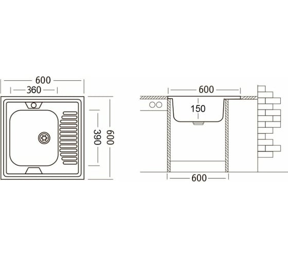Комплект UKINOX мойка, смеситель, выпуск СКМГ, крепёж КНМ STD600.600.4 R kit 01