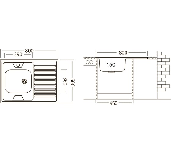 Комплект UKINOX мойка, смеситель, выпуск СКМГ, крепёж КНМ STD800.600.4 L kit 01