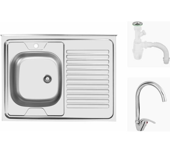 Комплект UKINOX мойка, смеситель, выпуск СКМГ, крепёж КНМ STD800.600.4 L kit 01
