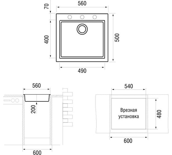 Мойка LONGRAN Cube Onyx CUG560.500 - 10