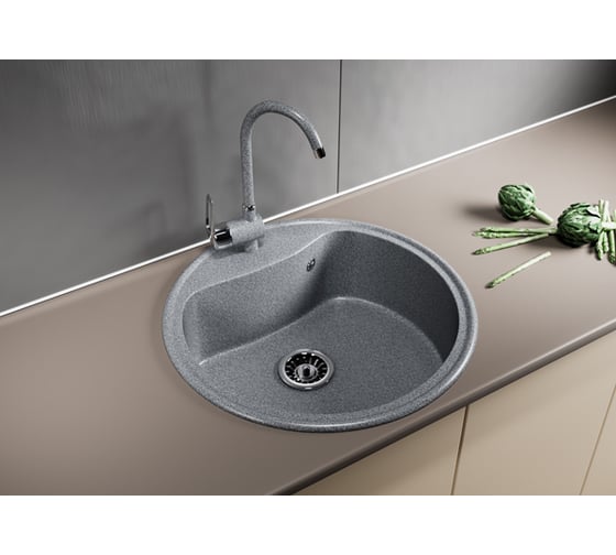 Мойка mixline ML-GM09 круглая, темно-серая, 309, 490х490х185 мм 533501