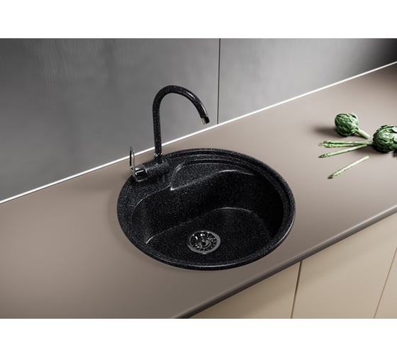 Мойка mixline ML-GM10 круглая, черная, 308, 440х440х180 мм 525062